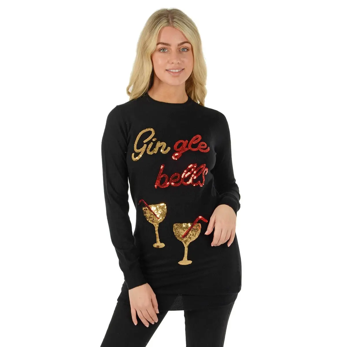 Womens Christmas Jumper Gingle Bells Cocktails Sequins 1
