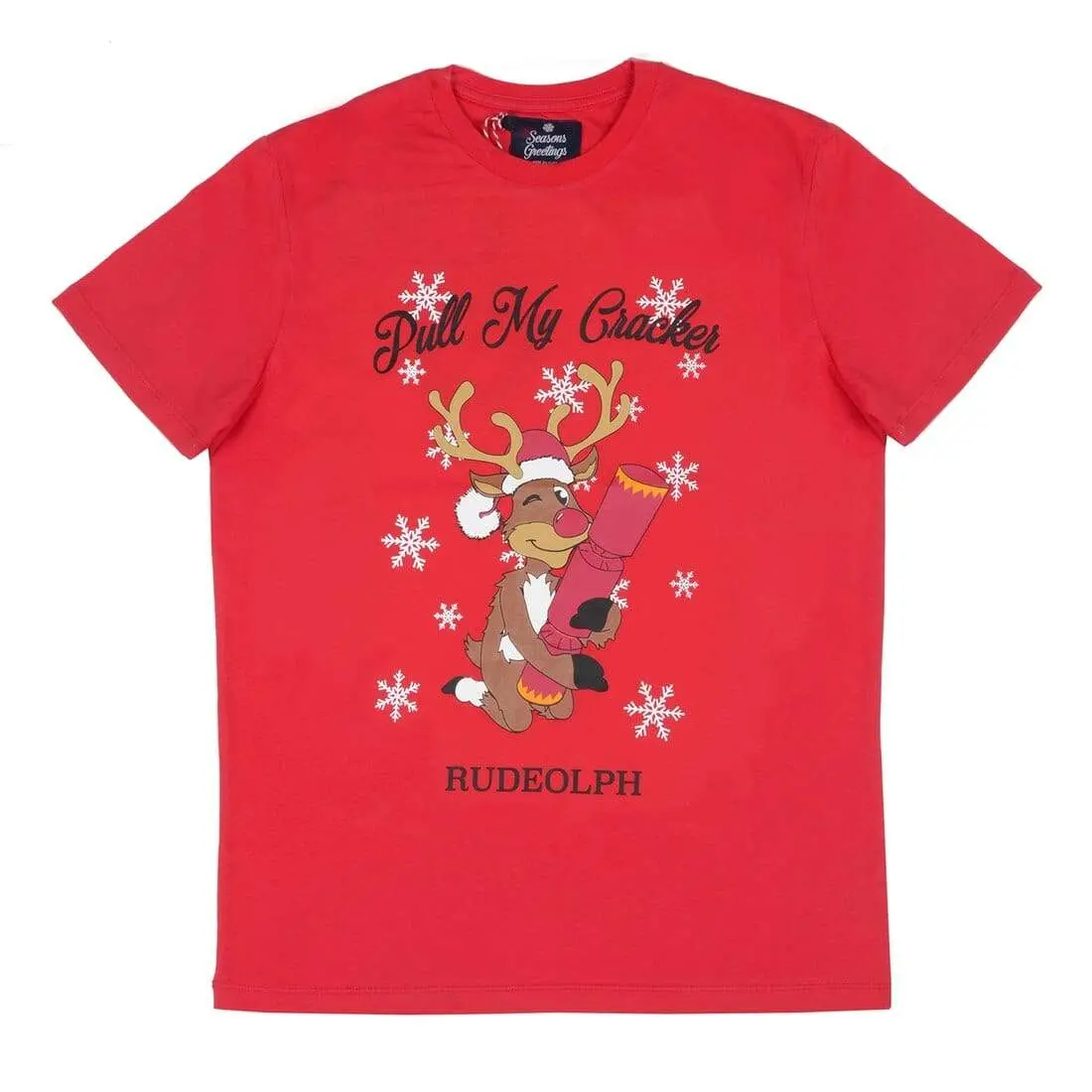 Mens Christmas T-Shirt Rudeolph Reindeer Cracker Red Xmas Top 1