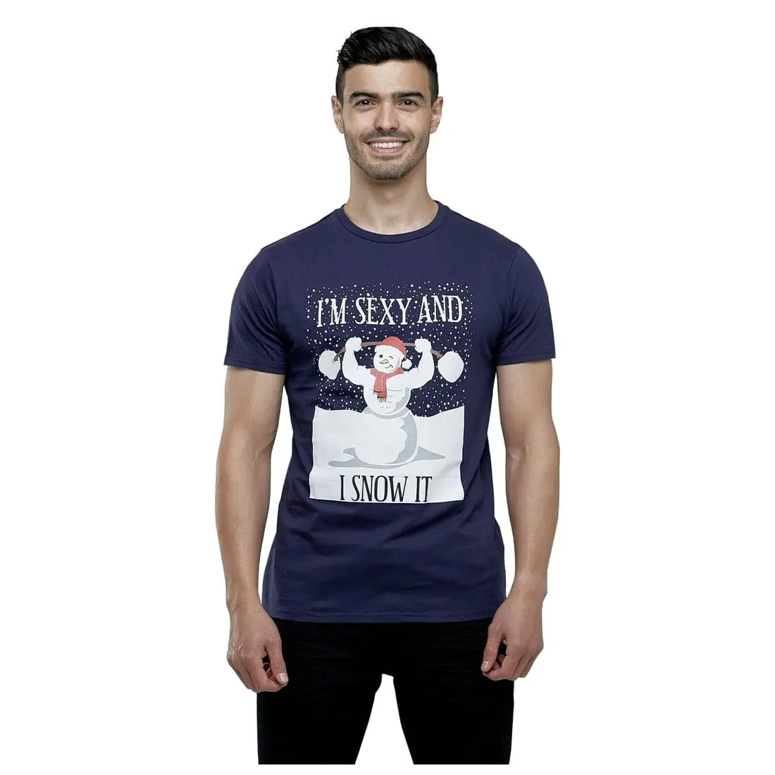 Mens Christmas T-Shirt Navy I'm Sexy Snowman Xmas Tee 1