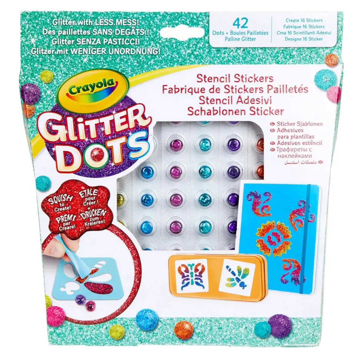 Crayola 42 Glitter Dots Stencil Stickers Set Less Mess Arts Crafts 1