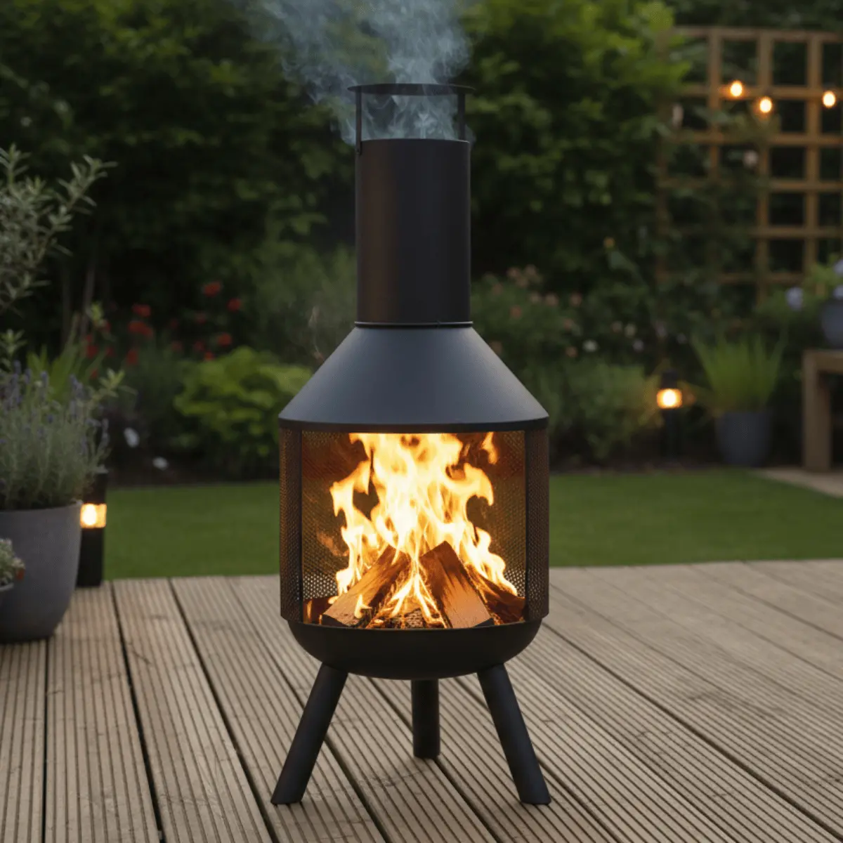 Vatra Wood Burning Fire Pit Chimney Patio Heater Black 1