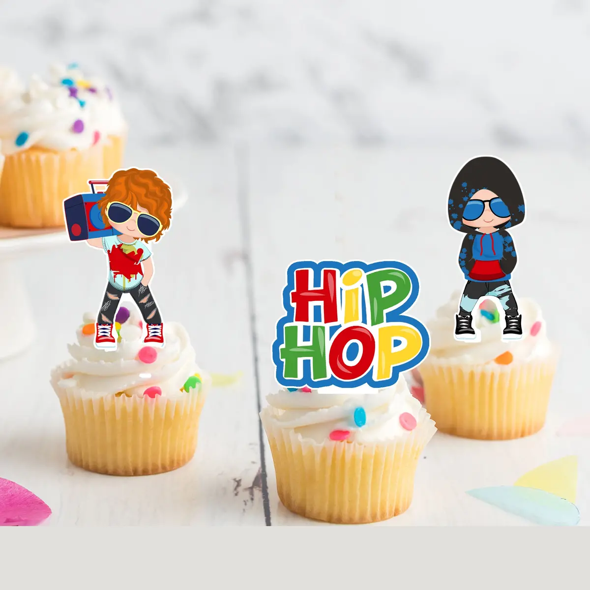 Hip Hop Boys Dance Pre-Cut Edible Stand-Up Wafer Card Cupcake Toppers 1