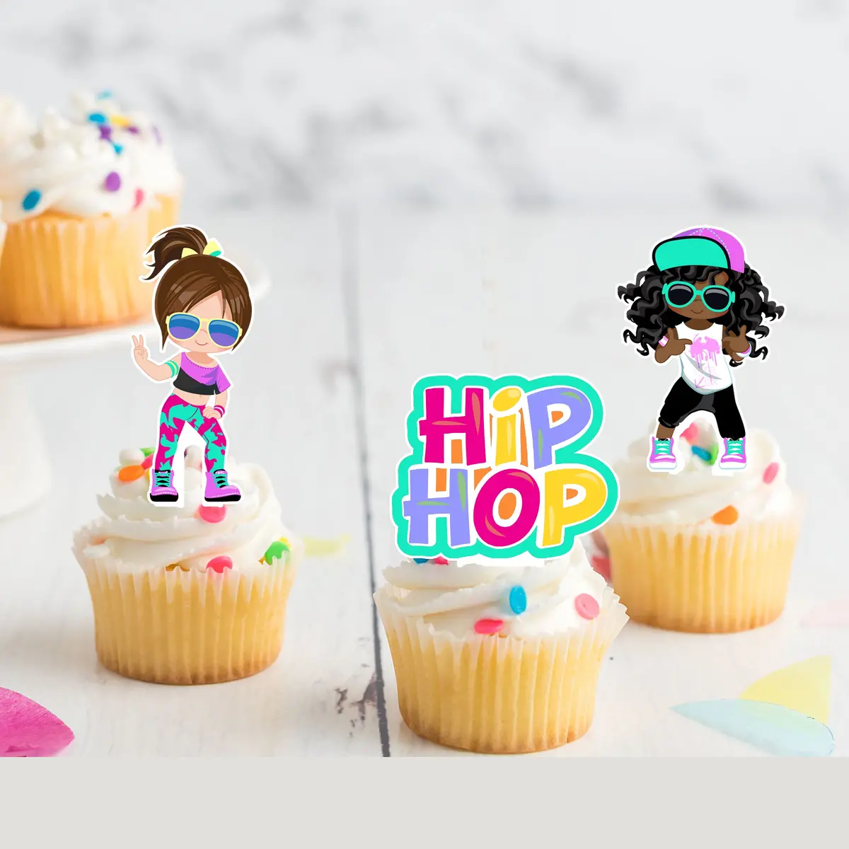 Hip Hop Girls Dance Pre-Cut Edible Stand-Up Wafer Card Cupcake Toppers 1
