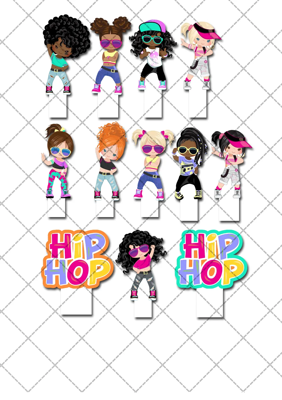 Hip Hop Girls Dance Pre-Cut Edible Stand-Up Wafer Card Cupcake Toppers 2