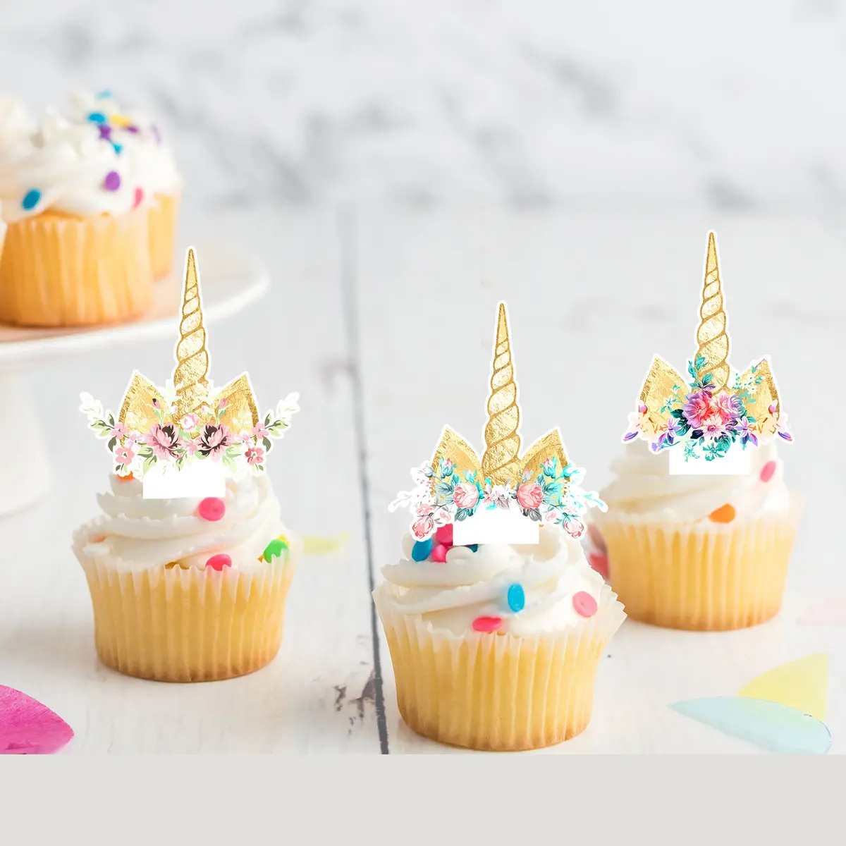 Unicorn Horns Pre-Cut Edible Stand-Up Wafer Card Cupcake Toppers 1
