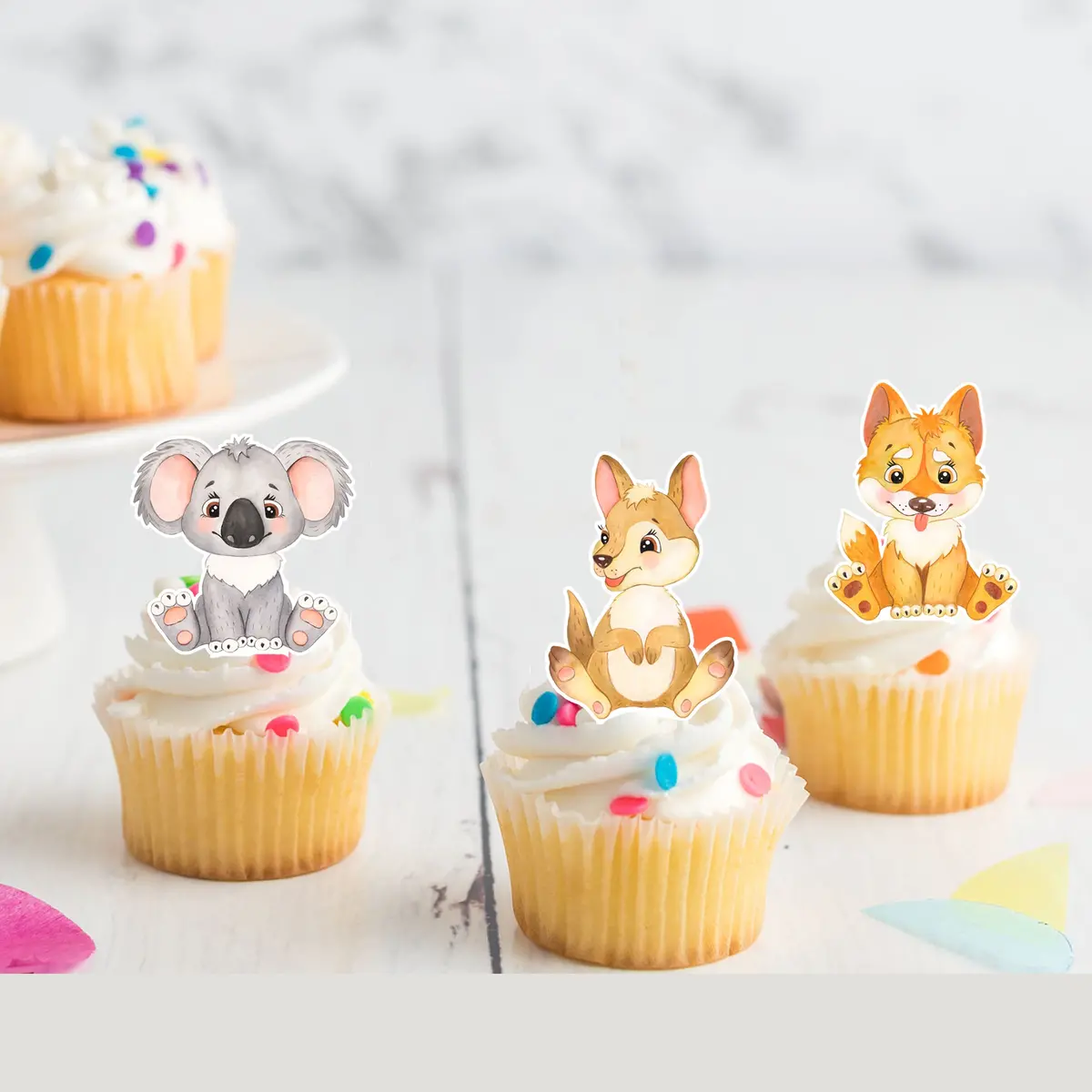Australian Animals Pre-Cut Edible Stand-Up Wafer Card Toppers 1