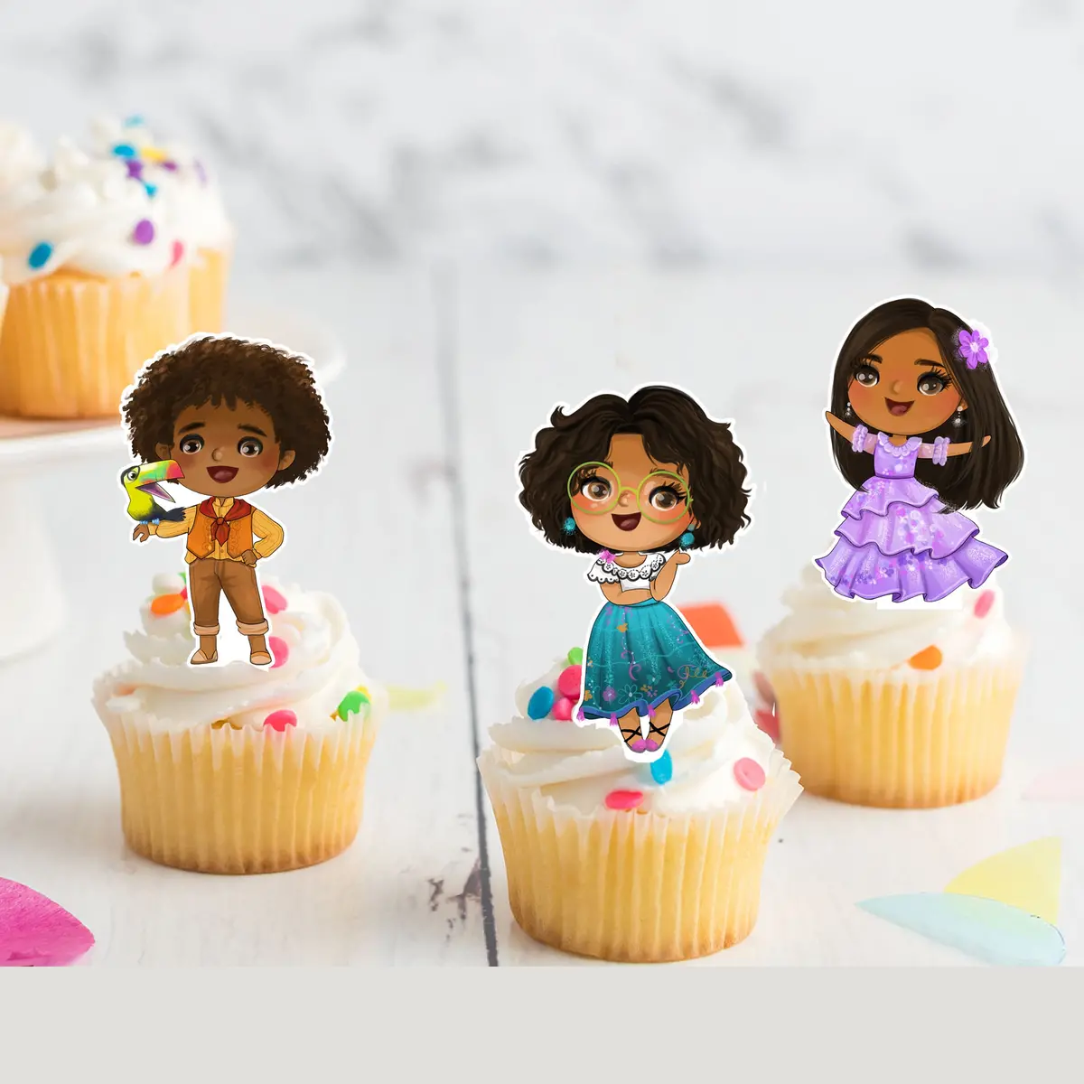 Encanto Inspired Pre-Cut Edible Stand-Up Wafer Card Cupcake Toppers 1