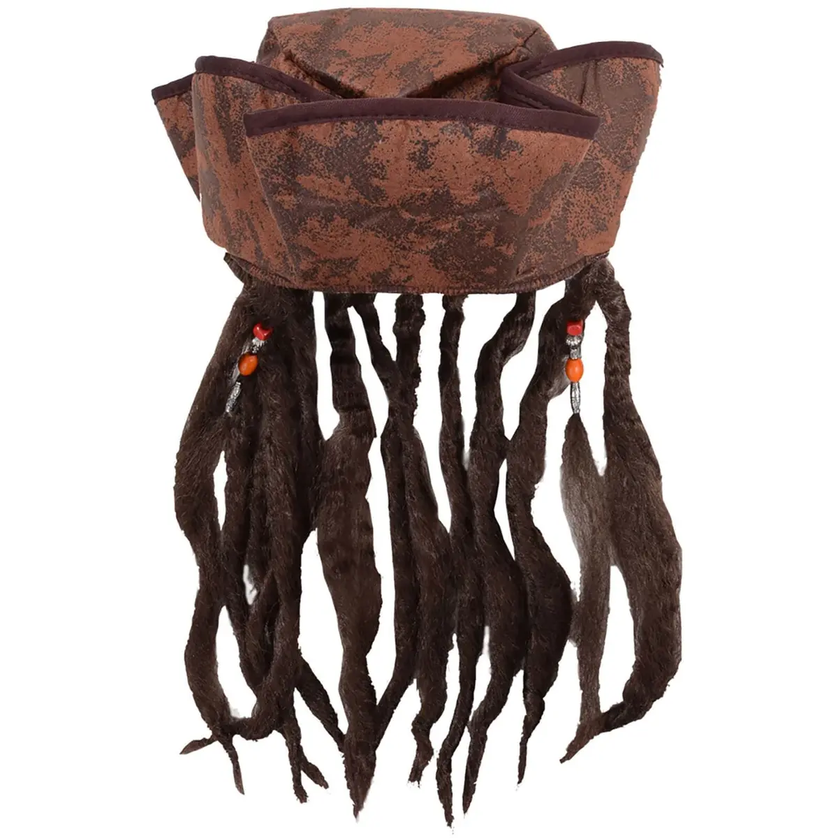 Caribbean Pirate Hat Brown Hair Braids Beads Fancy Dress 1