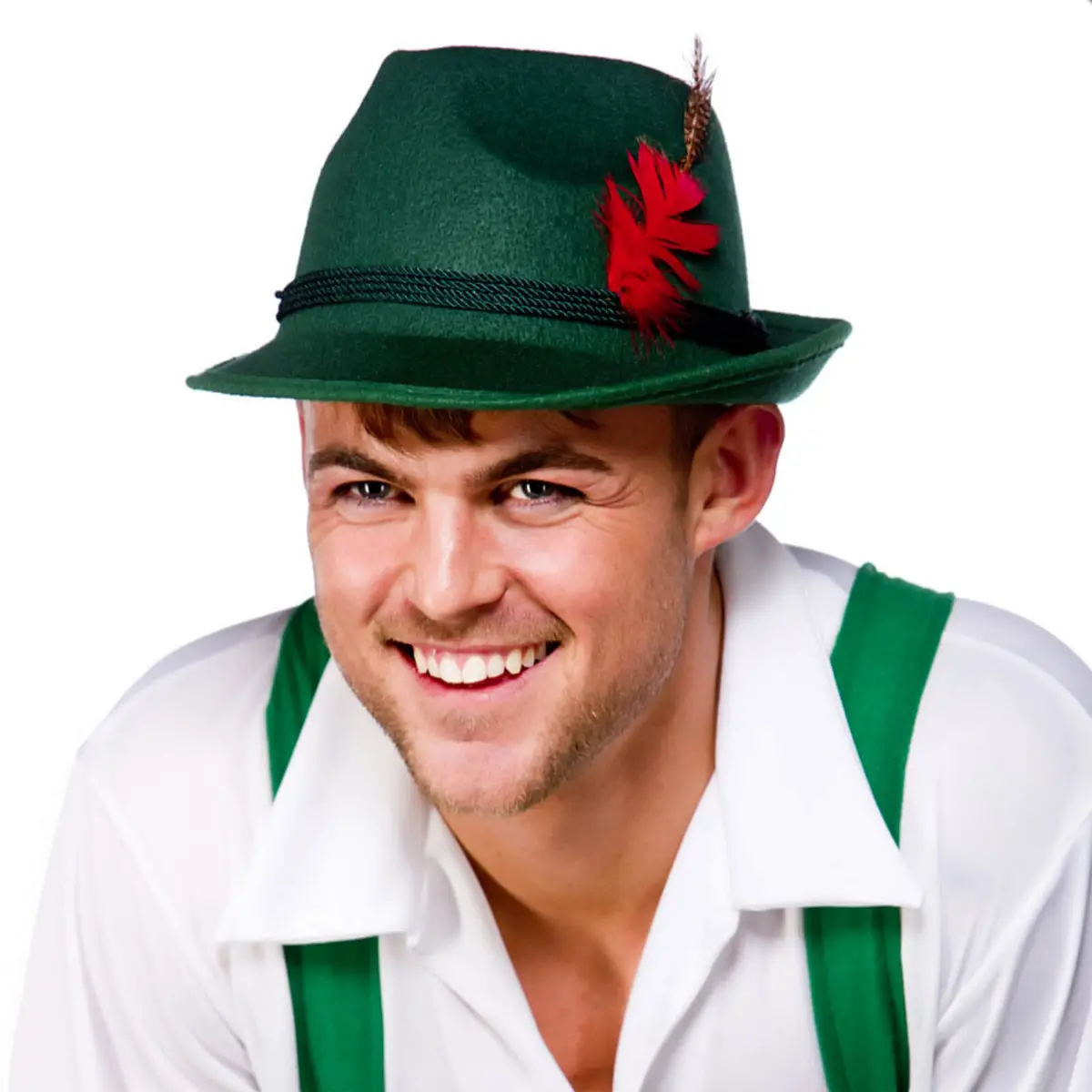 Deluxe Bavarian Oktoberfest Hat Red Feather Fancy Dress 1