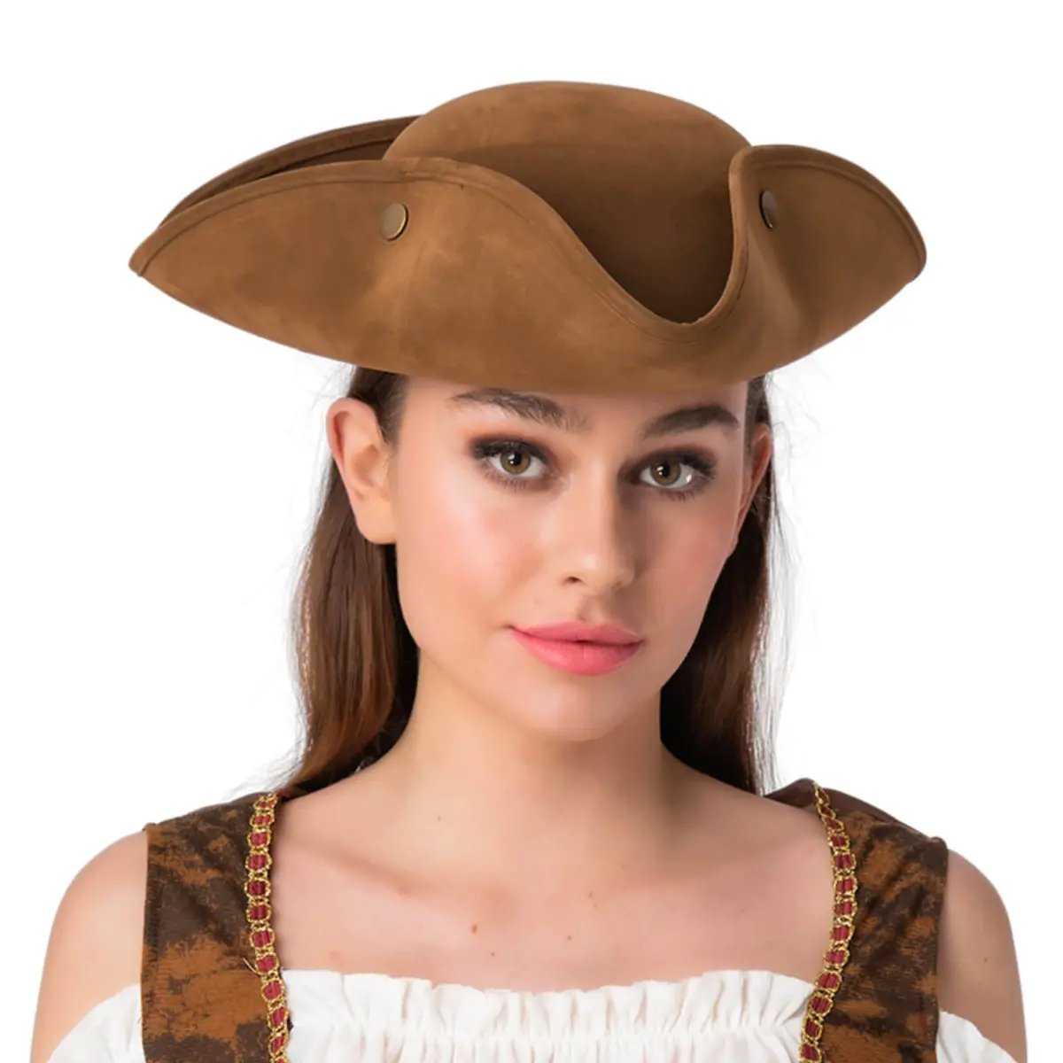 Pirate Hat Super Deluxe Brown Suede Tricorn Fancy Dress 1