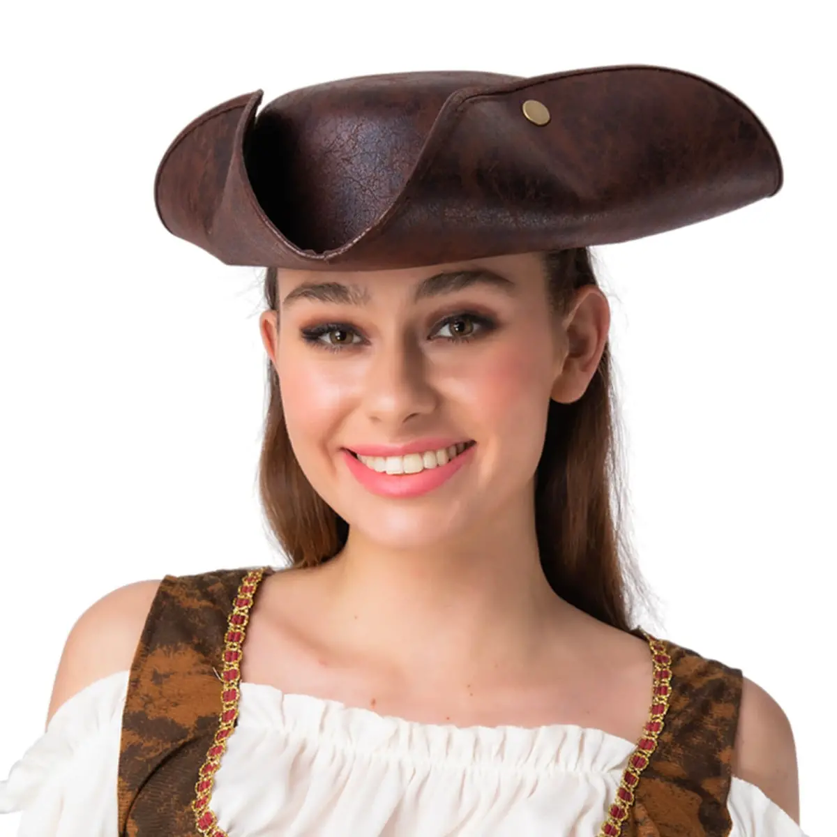 Deluxe Pirate Hat Distressed Leather Style Fancy Dress 1