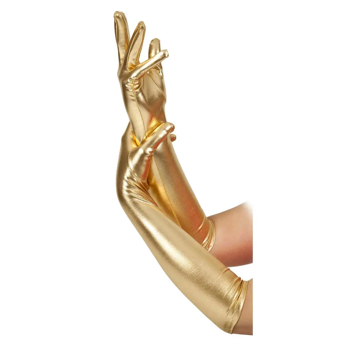 Womens Long Gloves Metallic Finish Glamour Fancy Dress 1