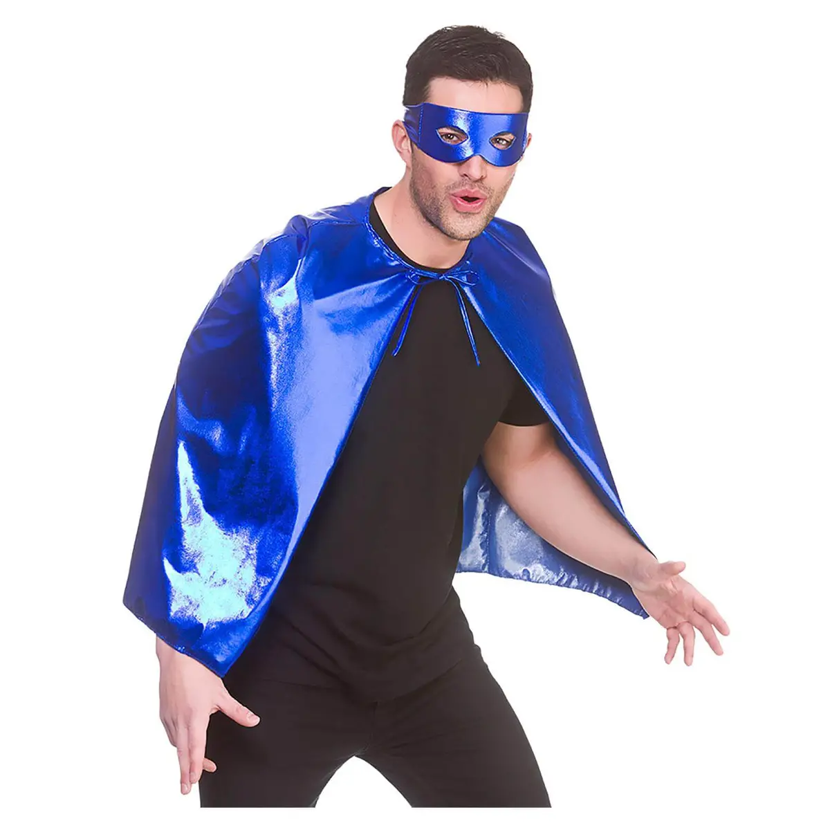 Adults Metallic Superhero Cape With Mask Fancy Dress 1