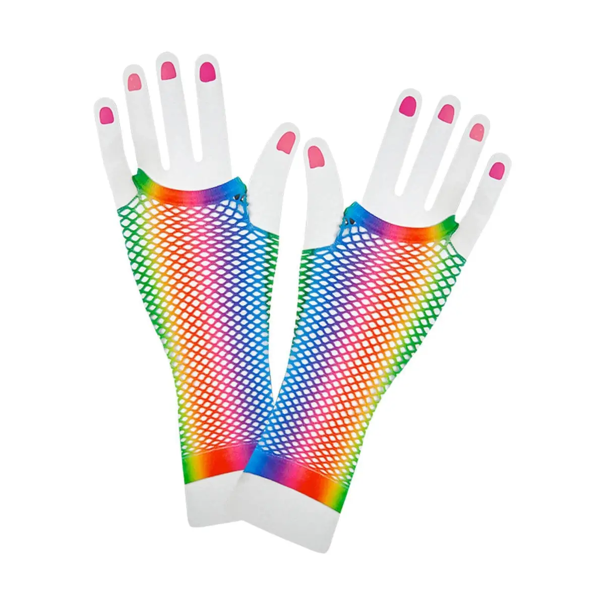 Long Fishnet Gloves Rainbow Colour 80S Fancy Dress Pride 1