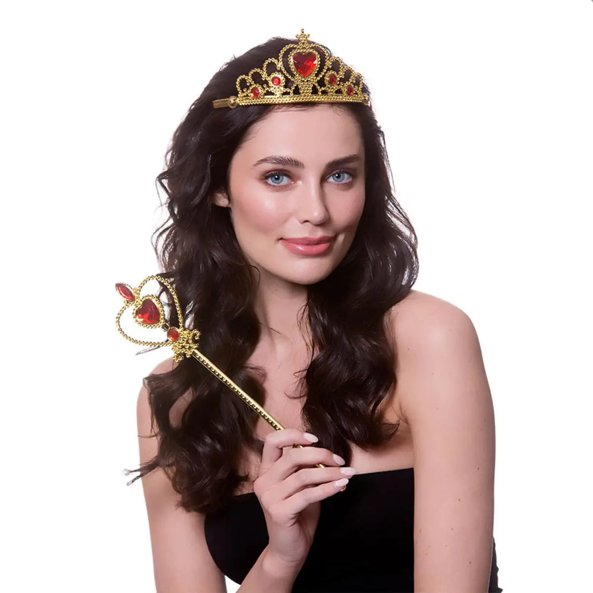 Royal Crown Tiara & Sceptre Gold Red Jewels Fancy Dress 1