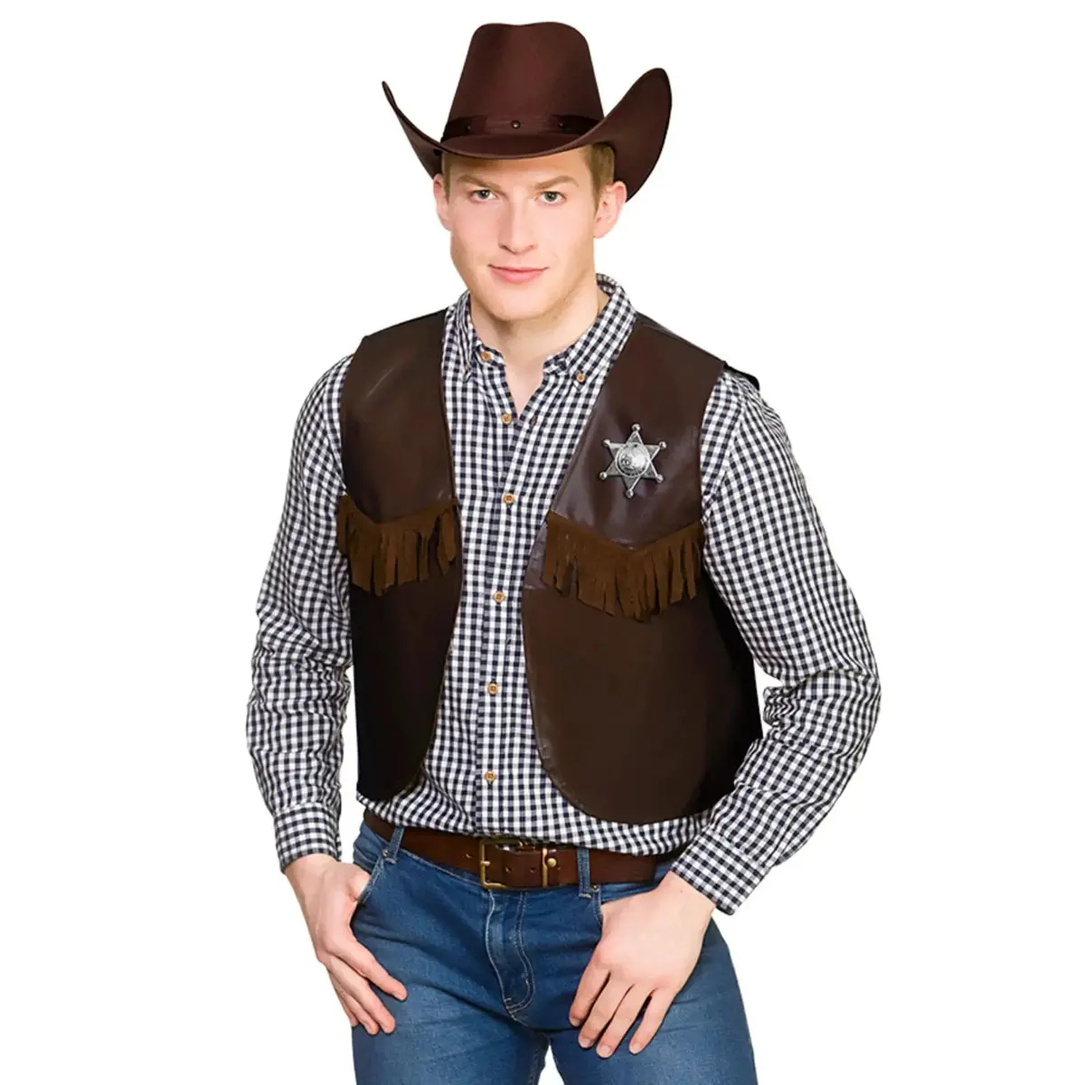 Cowboy Sheriff Waistcoat Fringe Star Badge Wild West 1