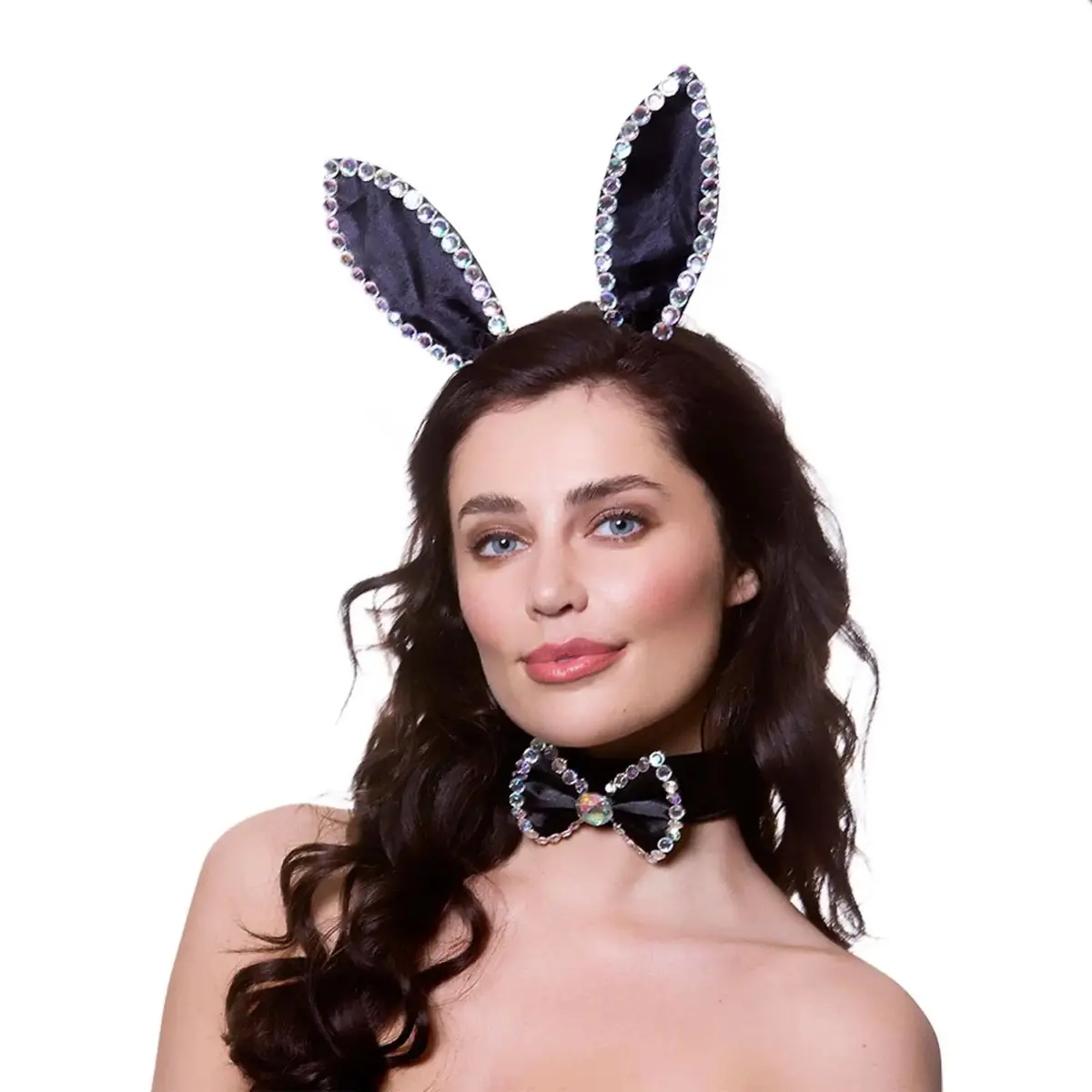 Diamante Bunny Set Black Rabbit Ears Bow Tie 1