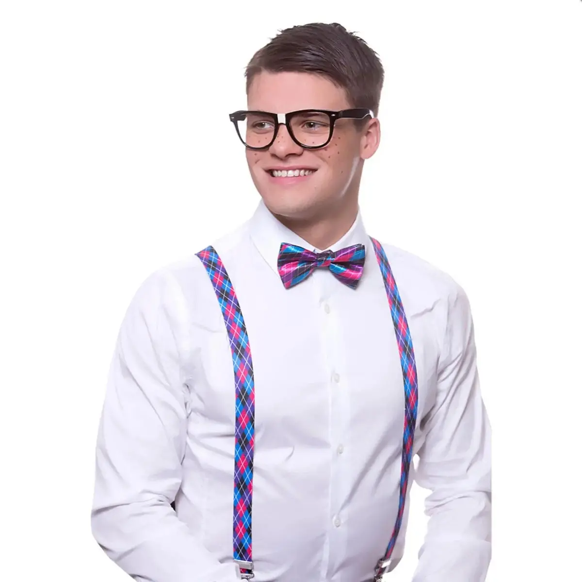 Instant Geek Set School Nerd Glasses Braces Tie Fancy Dress 1