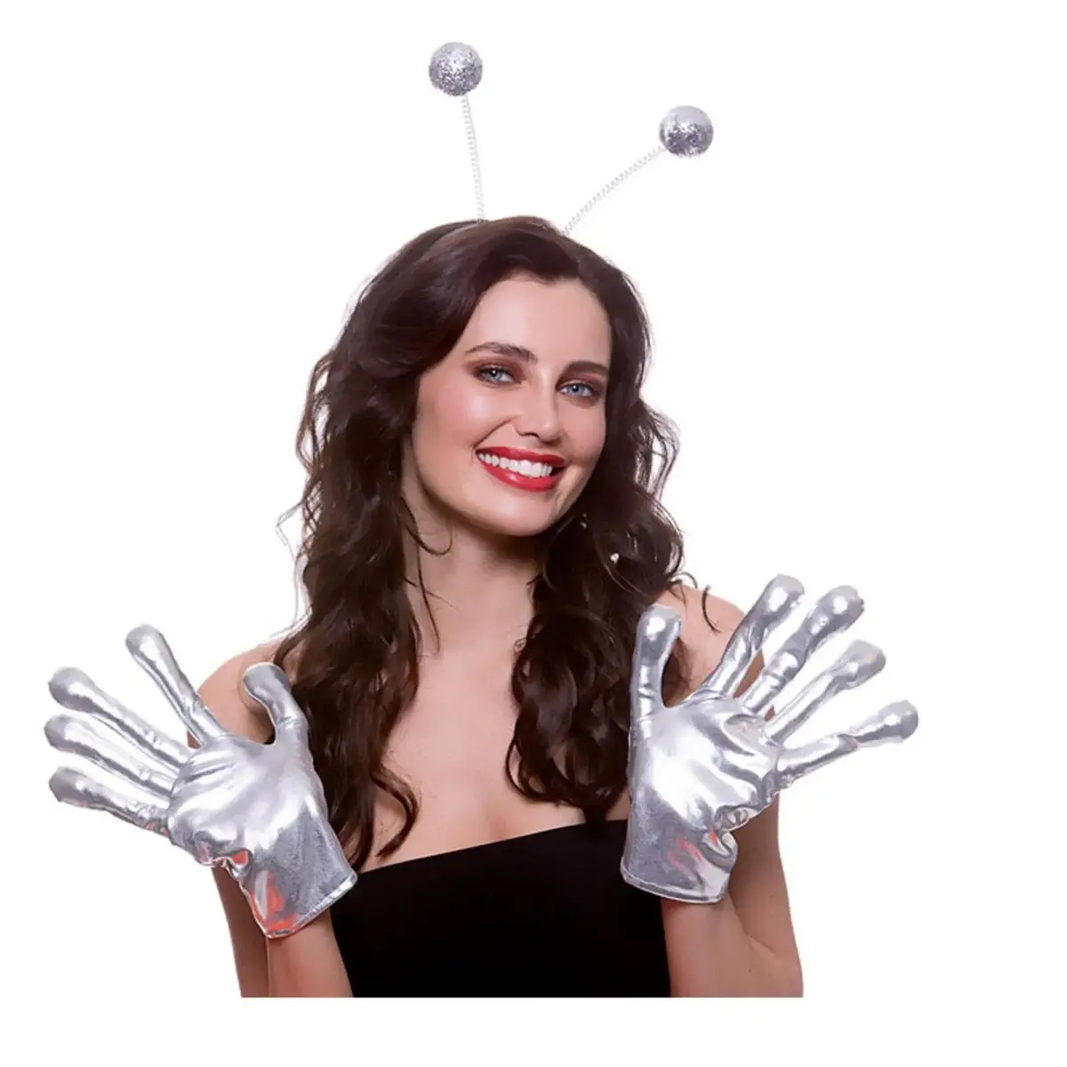 Alien Gloves Adults Silver Galaxy Ufo Space Fancy Dress 1