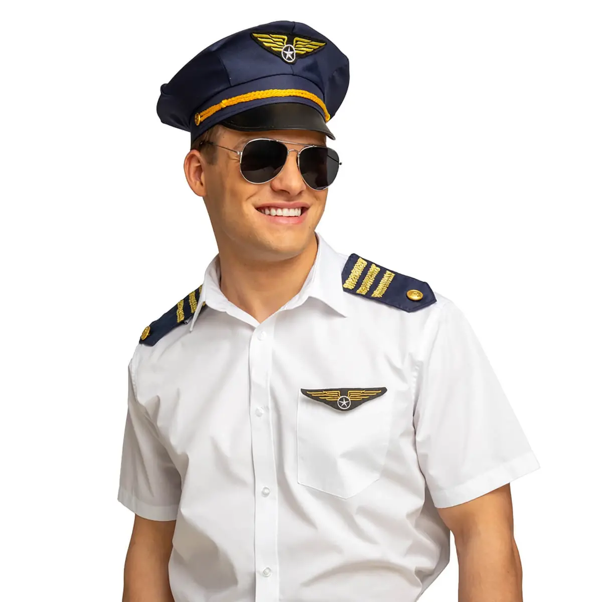 Instant Pilot Set Peak Cap Sunglasses Epaulettes Badge Fancy Dress 1