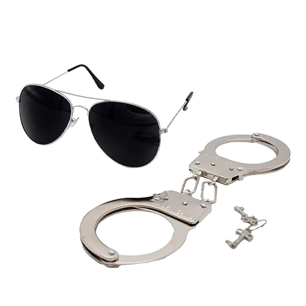 Police Sunglasses & Handcuffs Set Officer Cop Fancy Dress Props 1