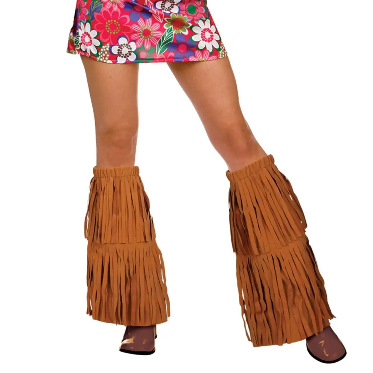 Adults Fringed Hippie Boot Covers Faux Suede Tan One Size 1