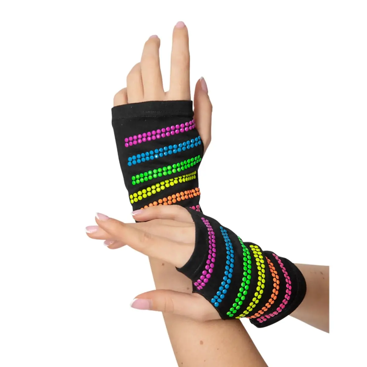Adults Multicolour Neon Bead Fingerless Gloves 80S Fancy Dress 1