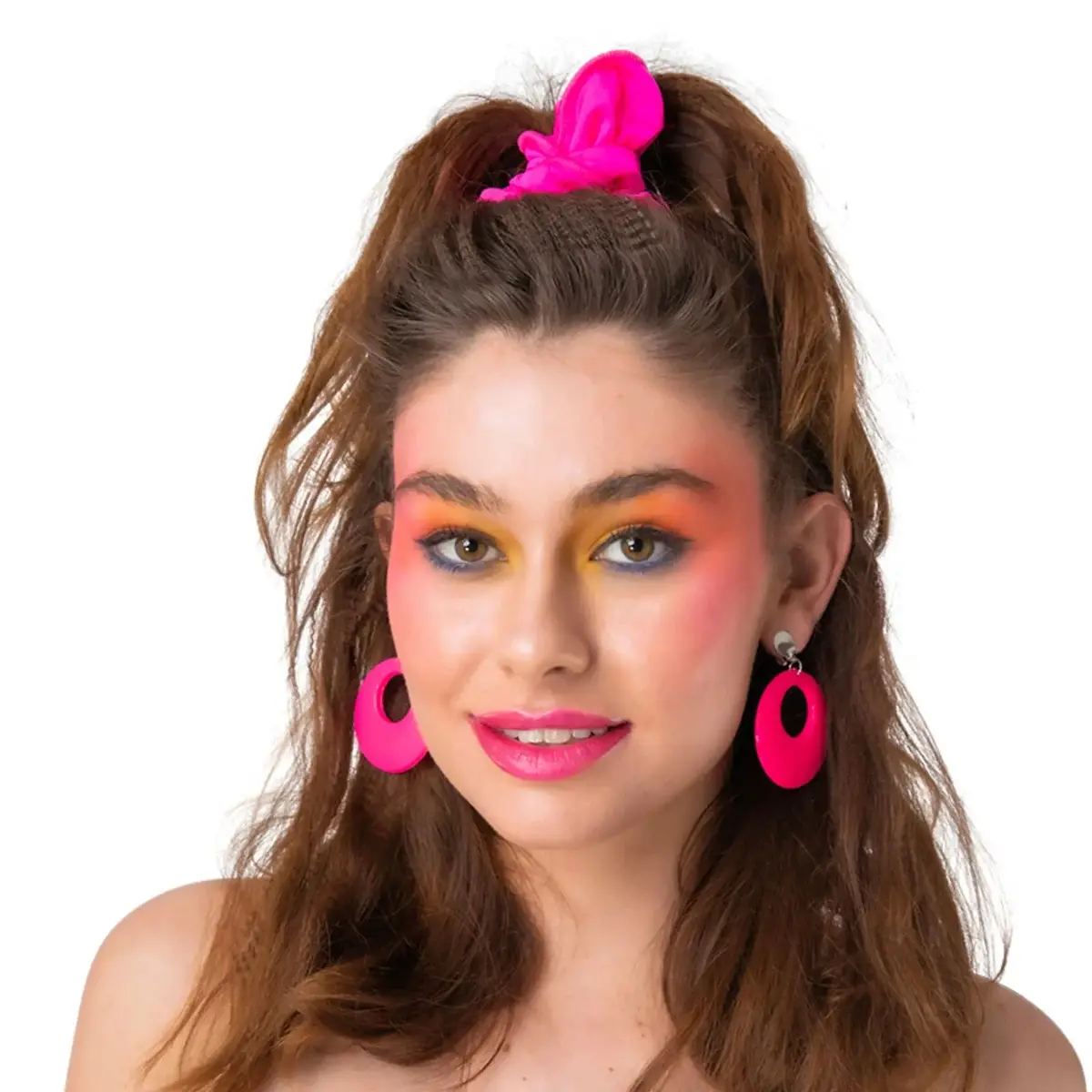 Adults 80S Disc Earrings Bright Neon Clip On Circles Fancy Dress 1