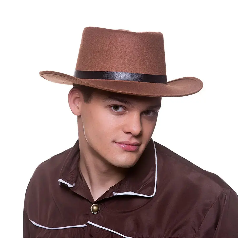 Western Gunslinger Hat Brown Cowboy Stag Night Fancy Dress 1