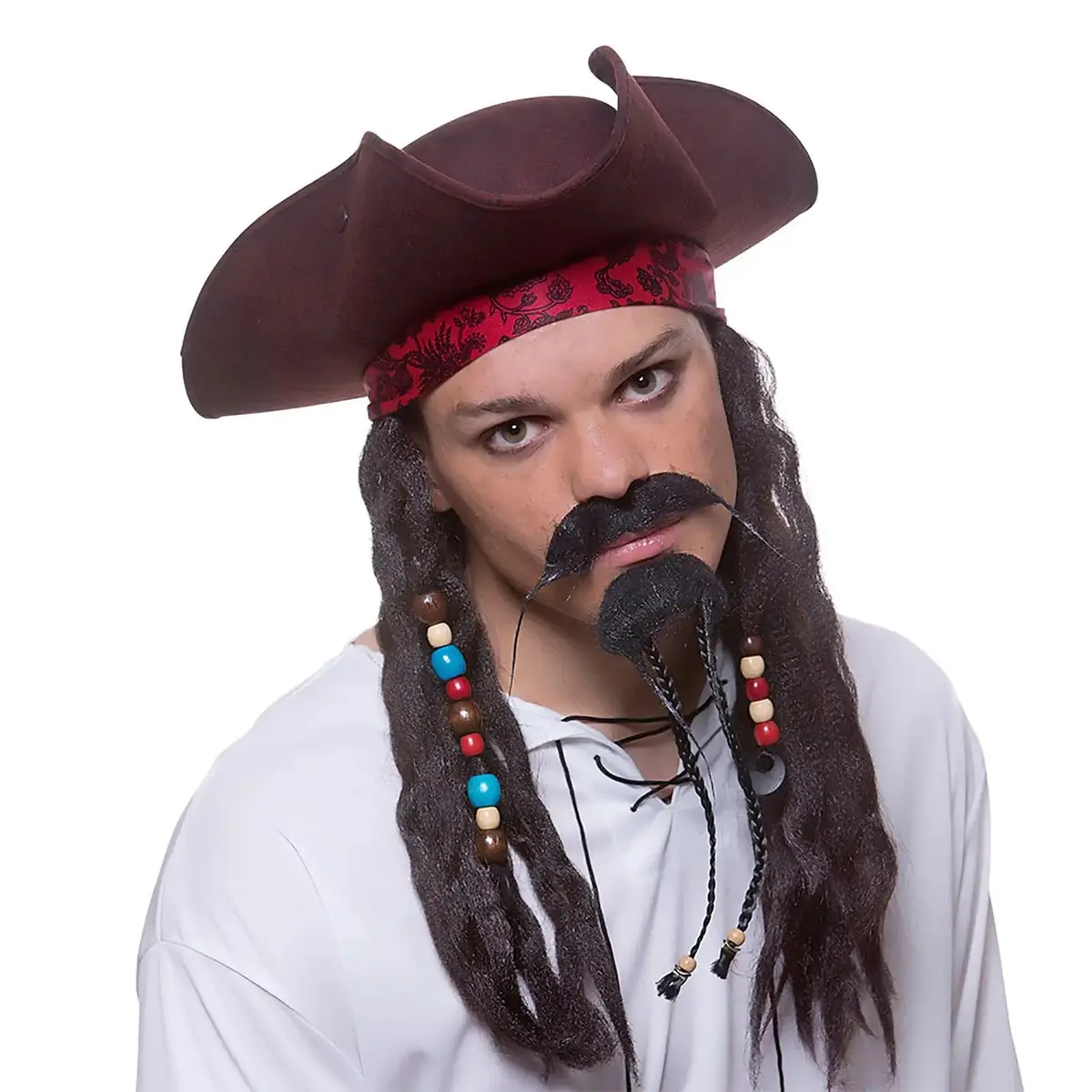 Adults Super Deluxe Pirate Hat Braids Beads Fancy Dress 1