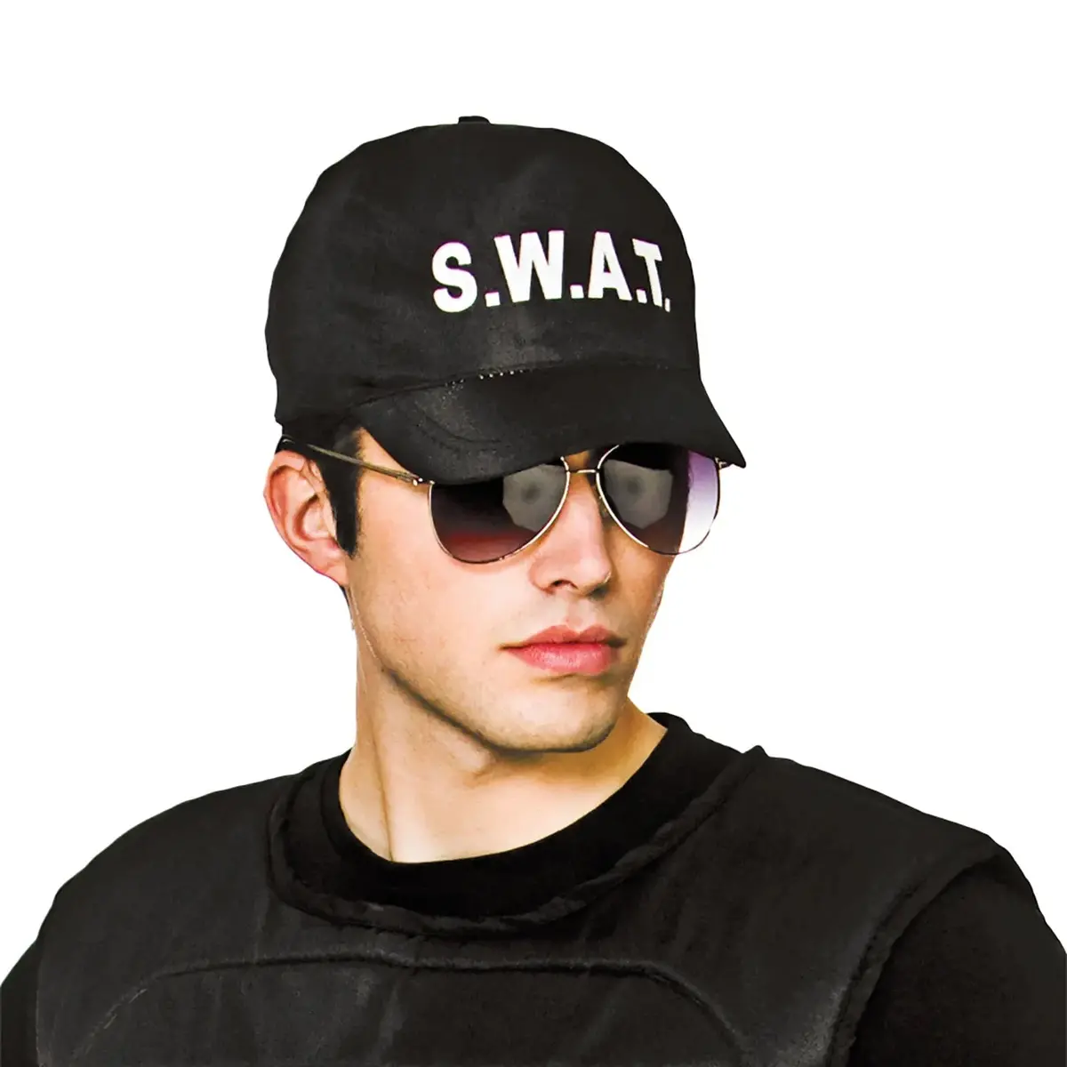 Adults Swat Cap Black Ops Police Uniform Fancy Dress 1