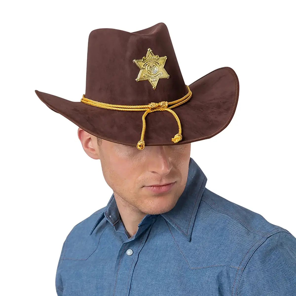 Deluxe Suede Sheriff Hat Brown Depute Star Fancy Dress 1
