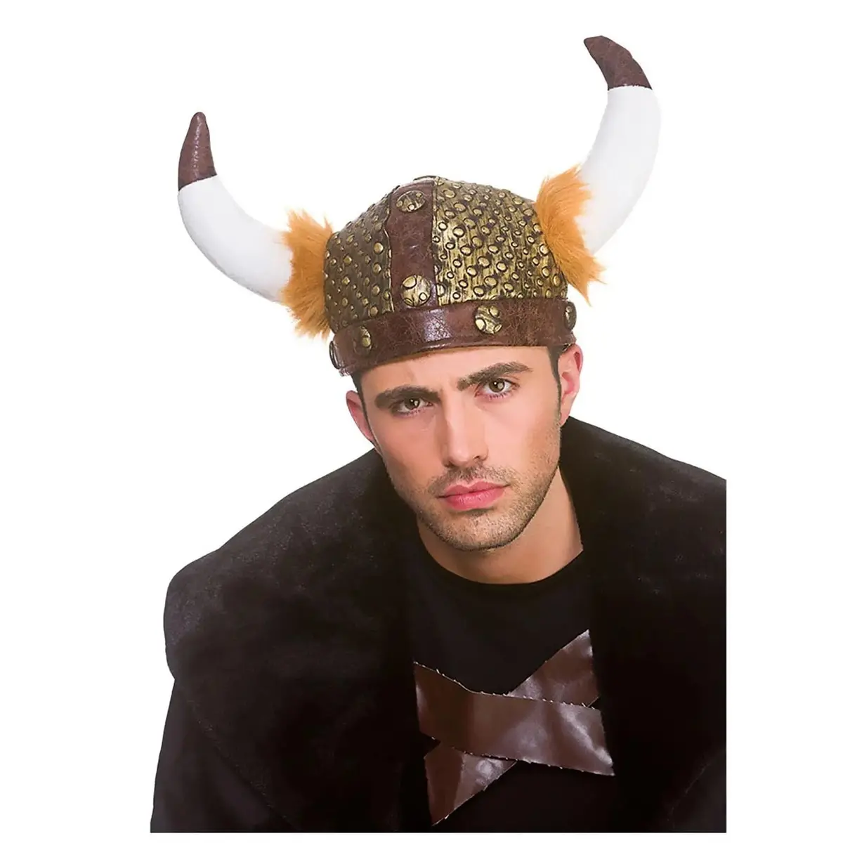 Adults Viking Helmet Soft Horns Faux Leather Fancy Dress 1