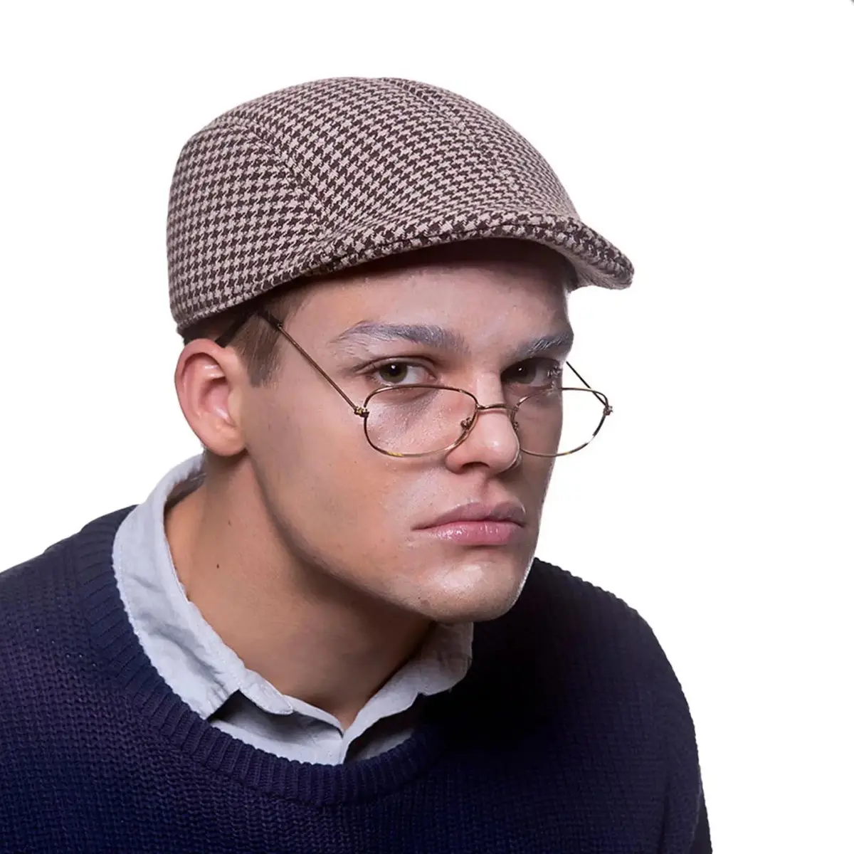 Old Man Faux Tweed Cloth Cap Hat Beige Fancy Dress Accessory 1