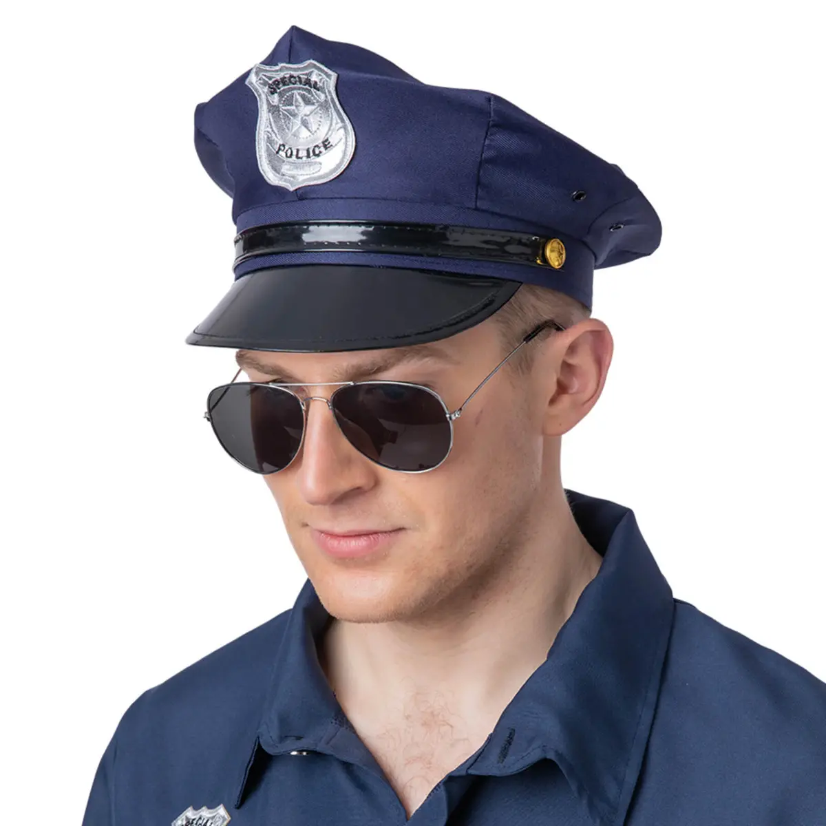 Adults American Cop Hat Police Officer Blue Cap Fancy Dress Accessory 1