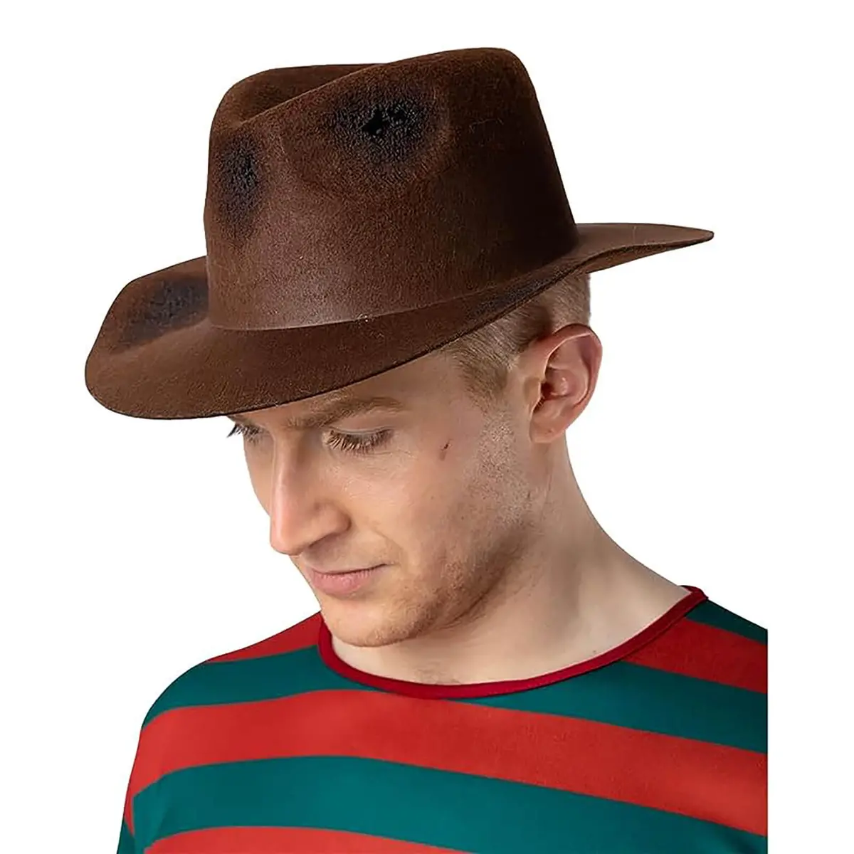 Adult Nightmare Hat Brown Fedora Worn Look Freddie Fancy Dress 1