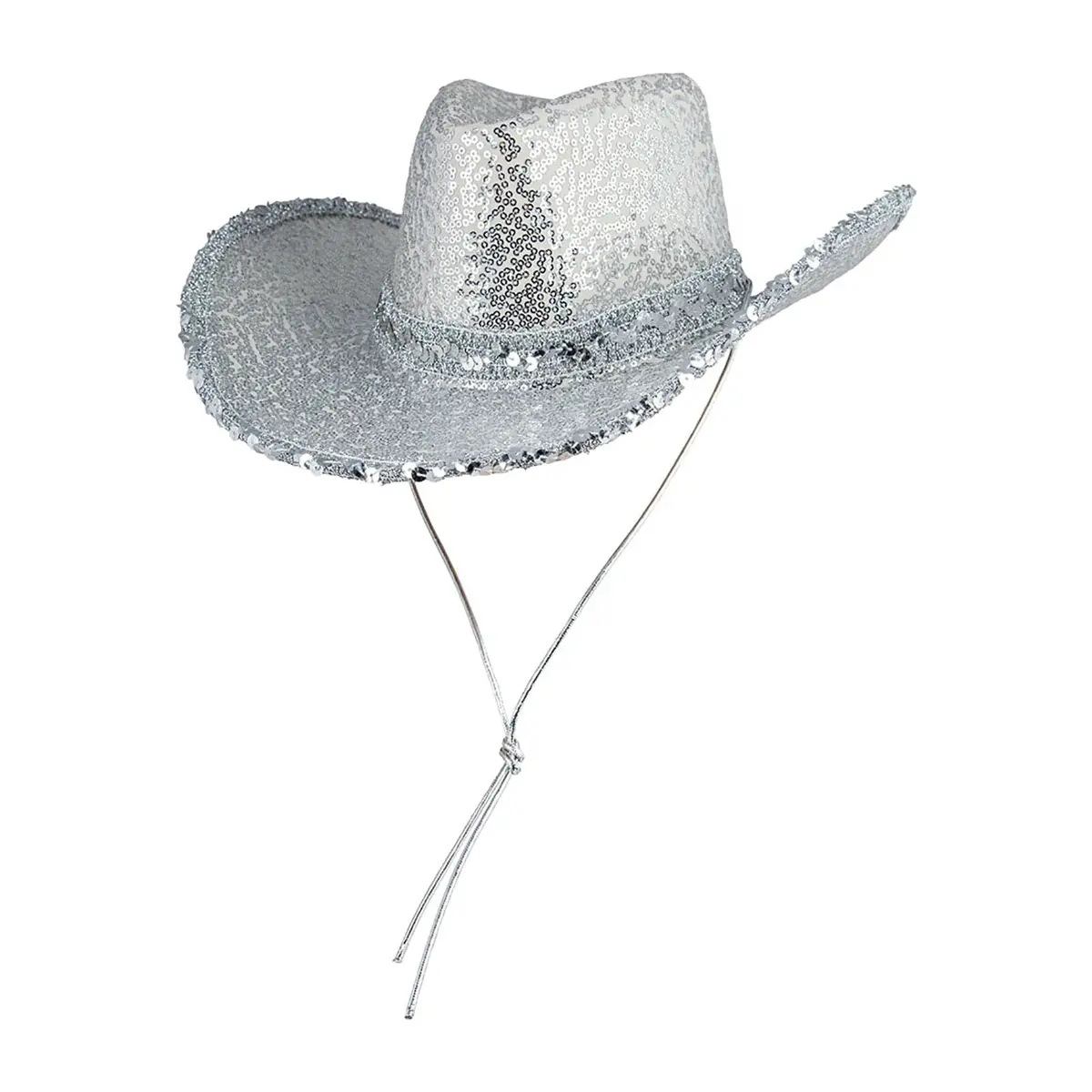Texan Cowgirl Hat Silver Sequins Sparkling Hen Night Fancy Dress Party 1