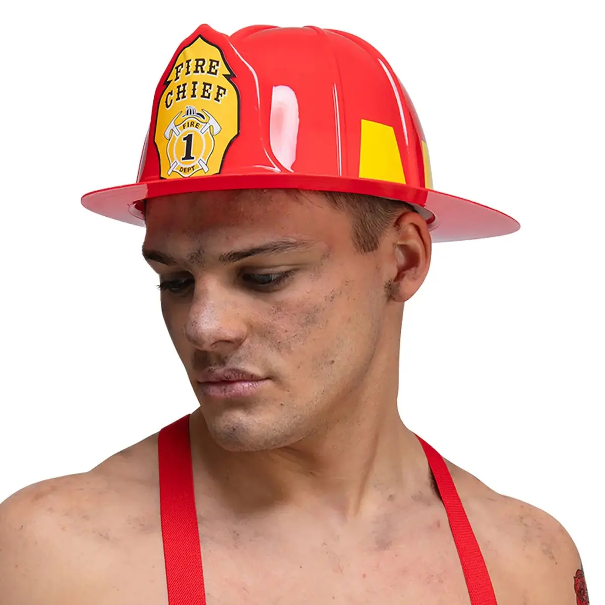 Adults Fire Chief Helmet American Red Firefighter Hat Fancy Dress 1