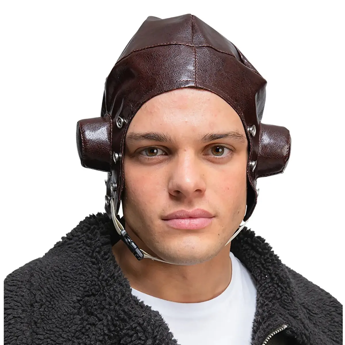 1940S Fighter Pilot Hat Ww2 Aviator Helmet Faux Leather Fancy Dress 1