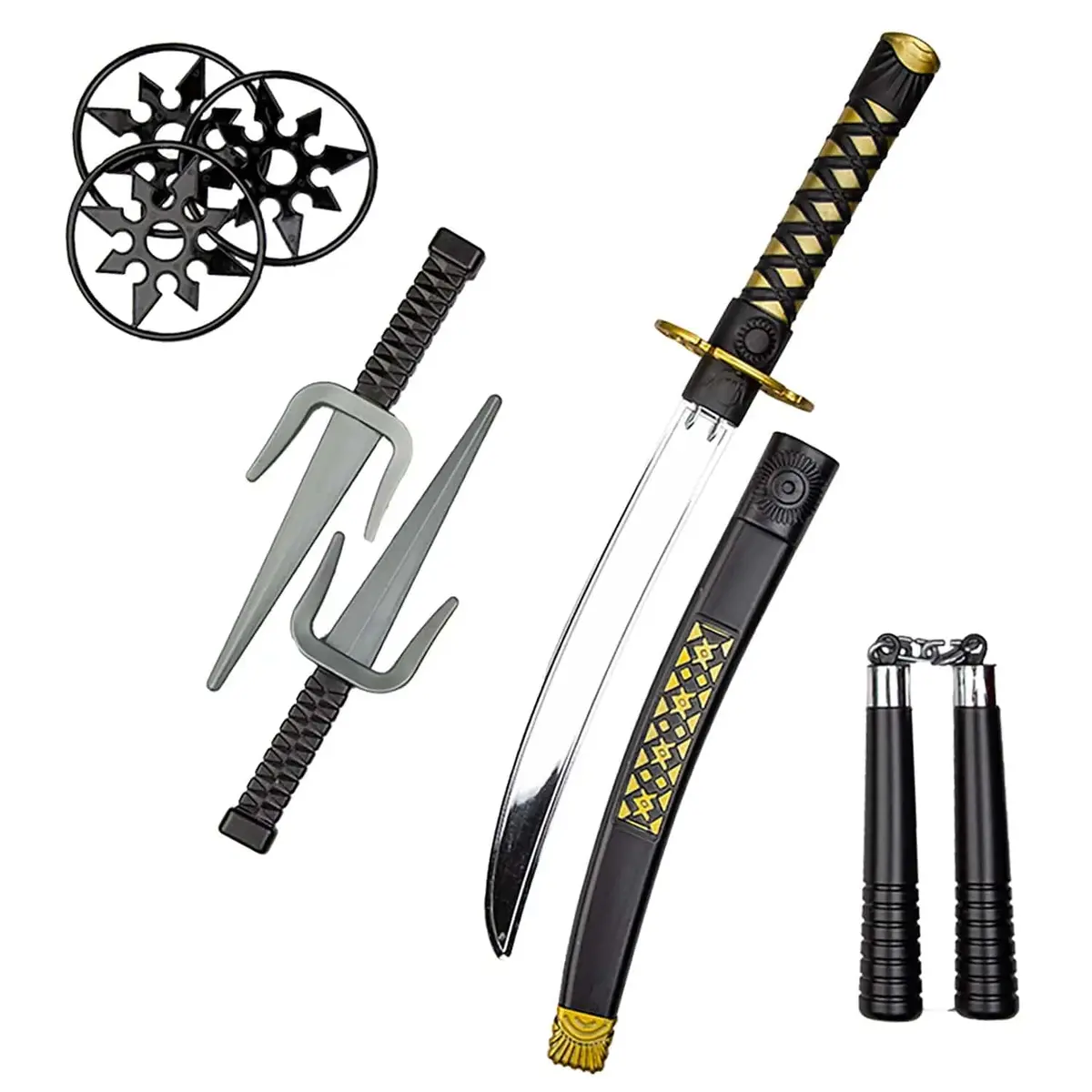 Kids 8 Piece Ninja Weapons Set Daggers Sword Nunchucks Stars 1