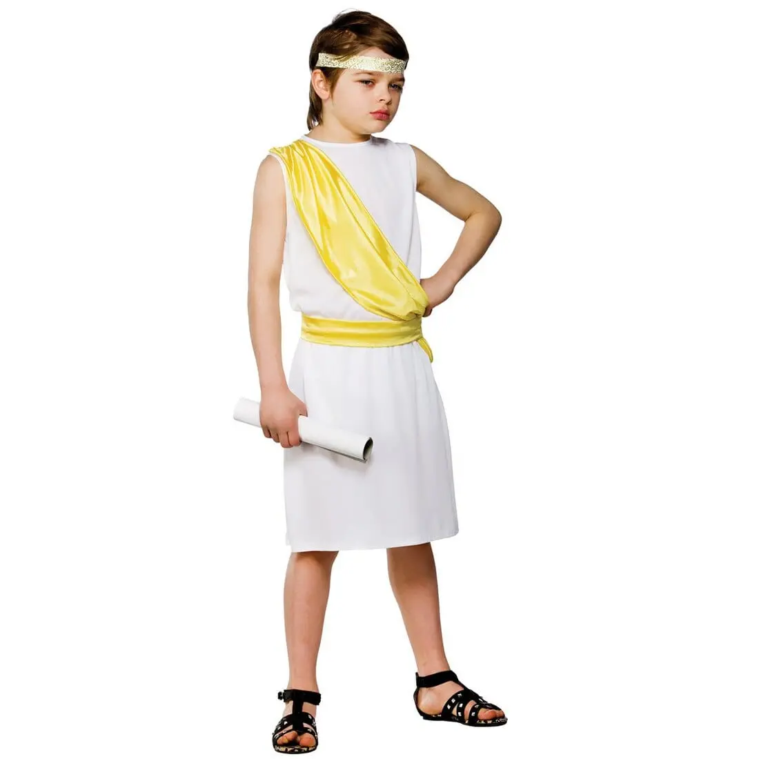 Boys Ancient Greek Yellow White Robe Halloween Costume 1