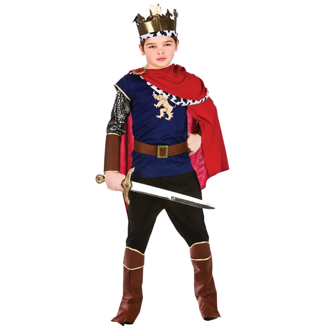 Boys Deluxe Medieval King Gold Crown Cape Halloween Costume 1