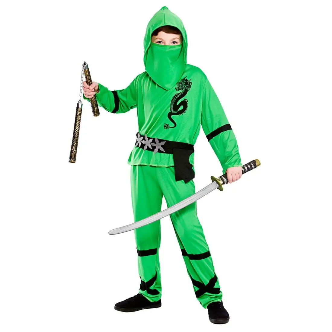 Boys Power Ninja Japanese Fighter Green Halloween Costume 1