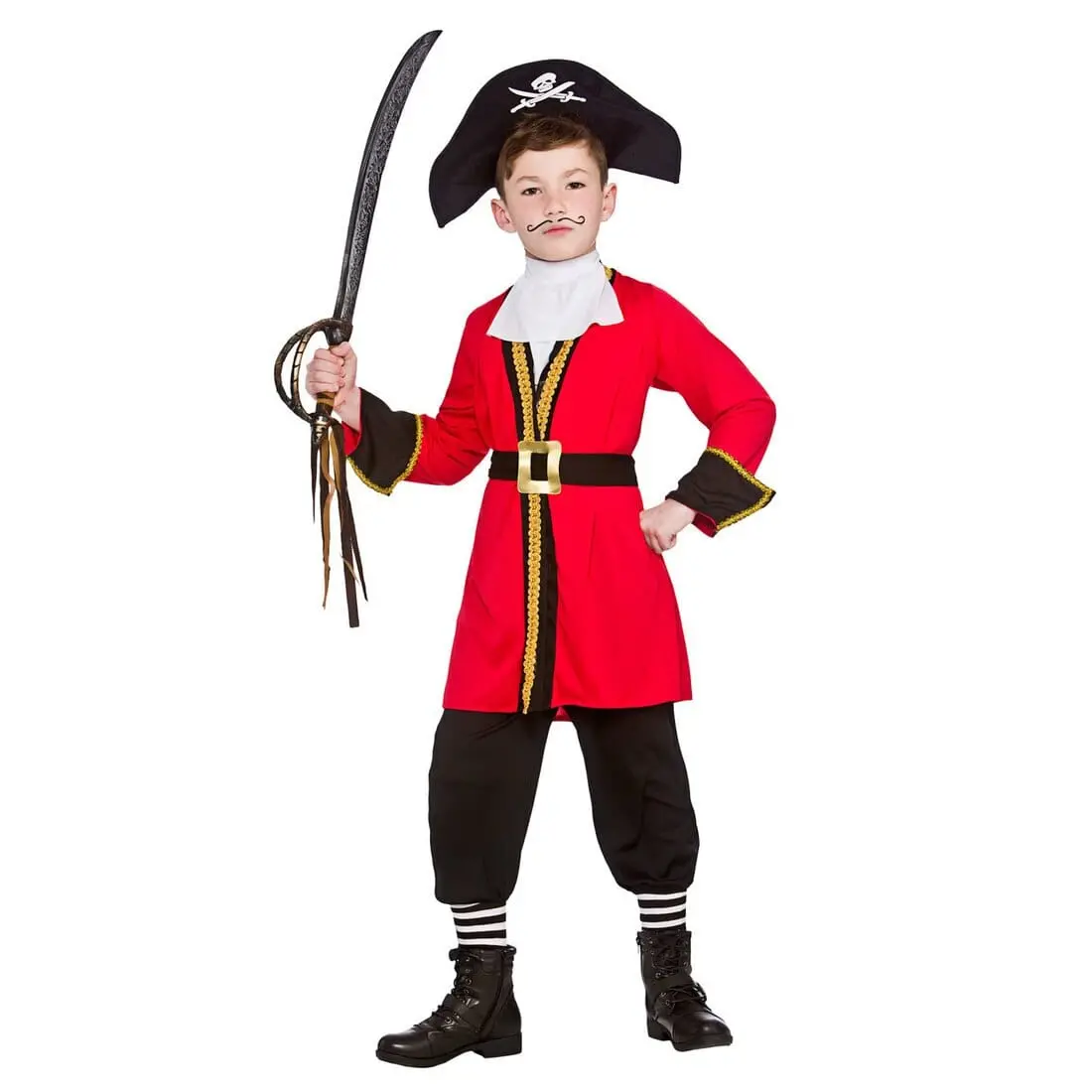 Boys Pirate Captain Hat Buckle Red Jacket Halloween Costume 1