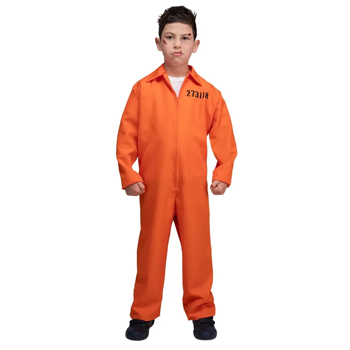 Kids Orange Convict Jumpsuit Prisoner Fancy Dress Costume 1