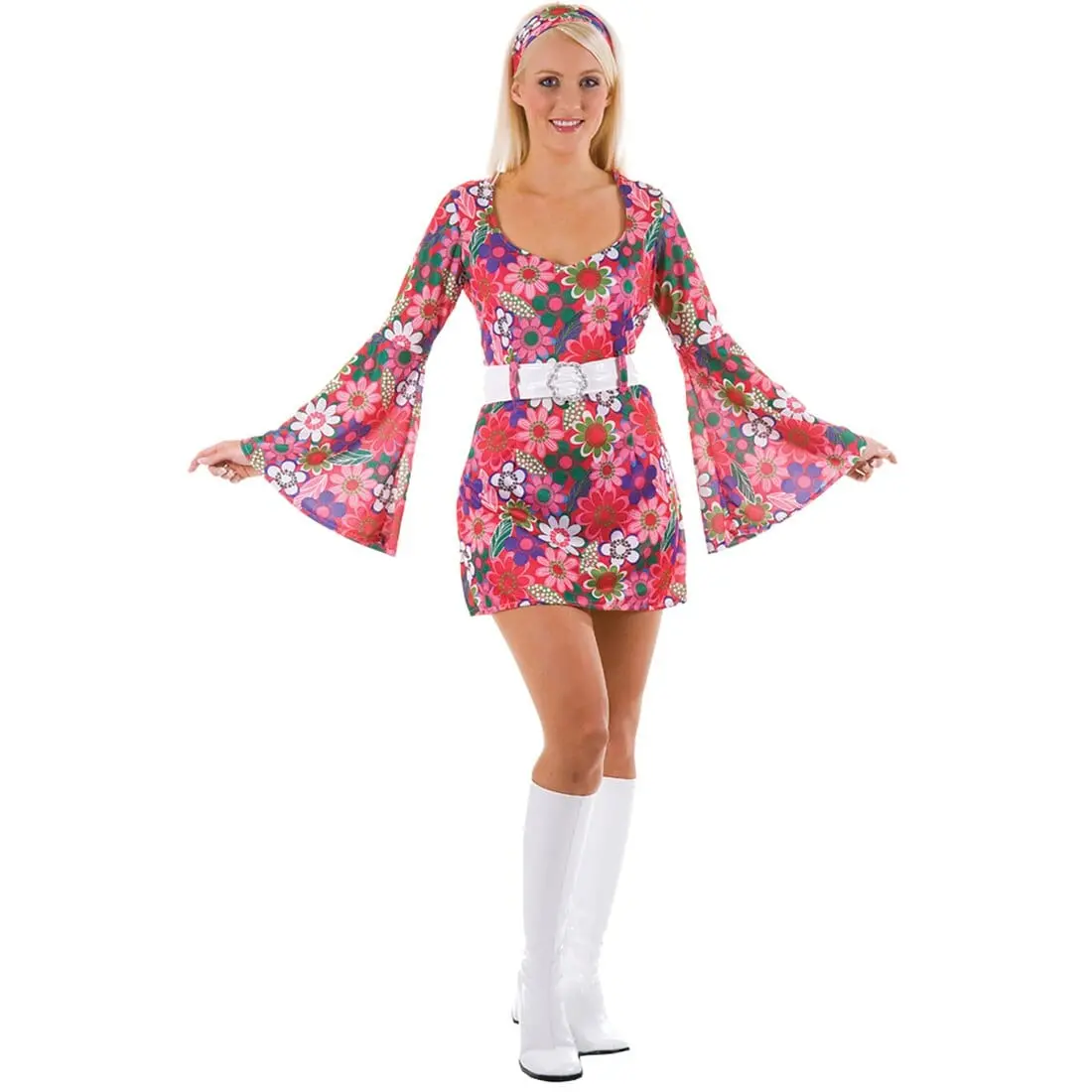 Womens Retro Go-Go Girl Flower Party Halloween Costume 1