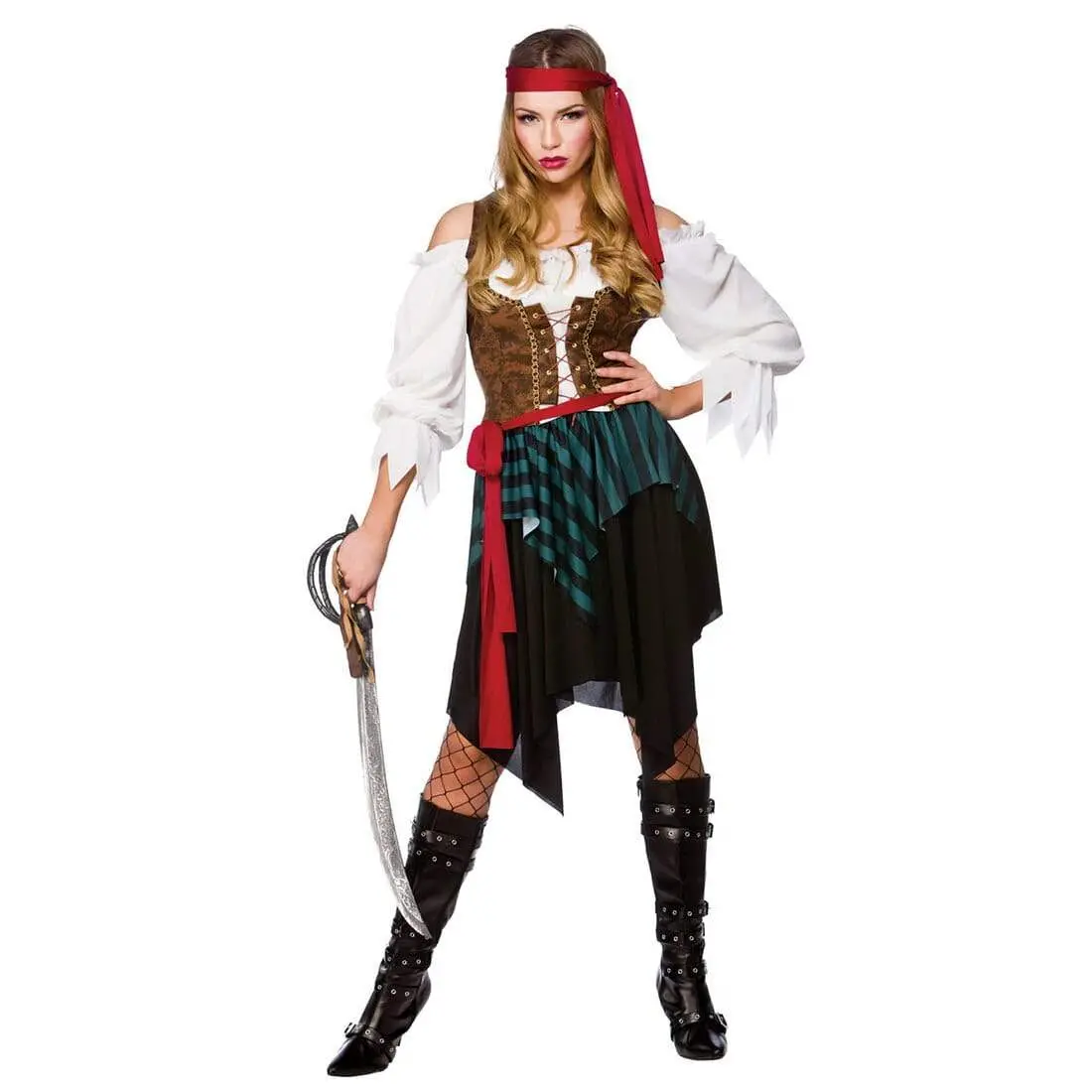 Womens Caribbean Pirate Budget Fancy Dress Halloween Costume 1