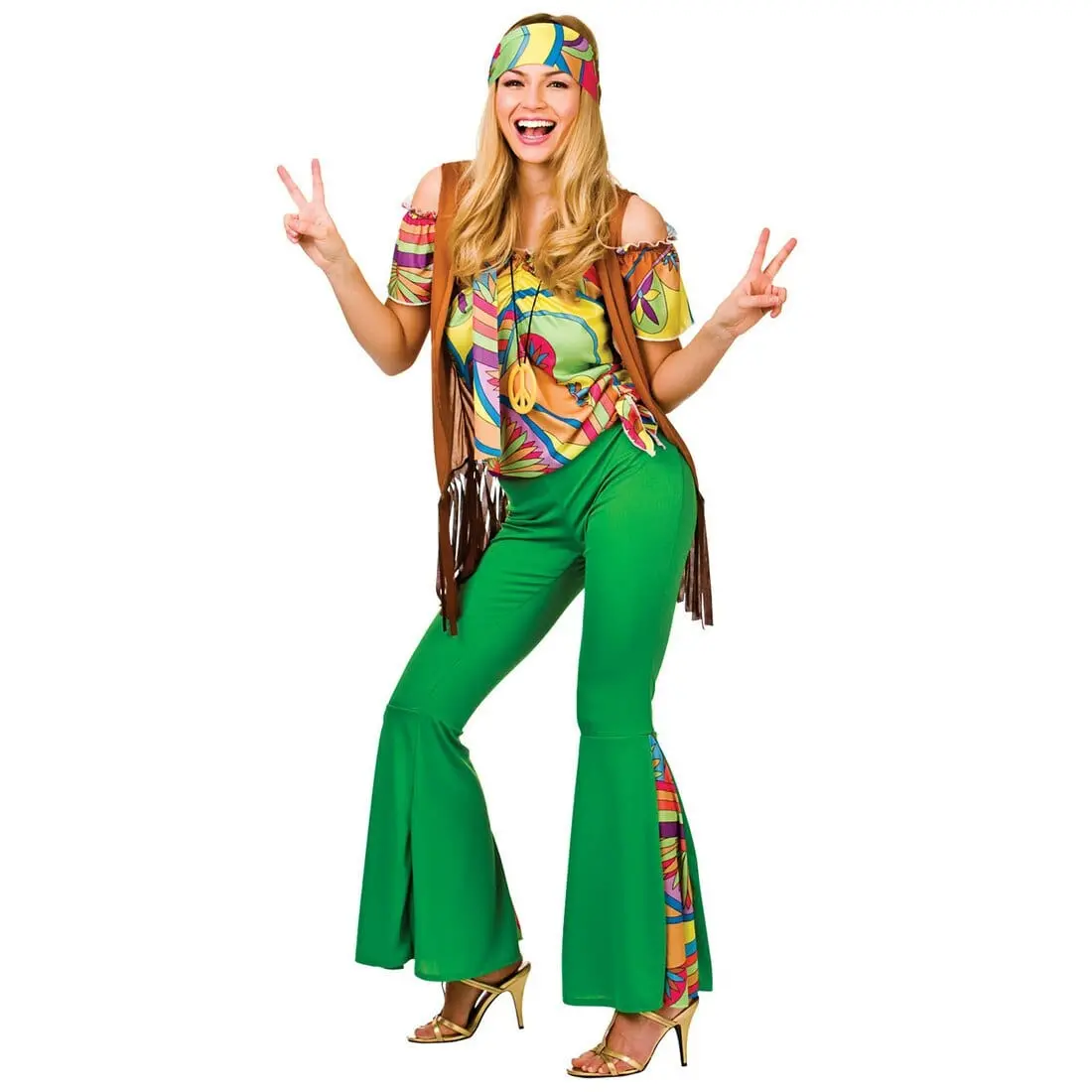 Womens Groovy Hippy Fancy Dress Party Halloween Costume 1