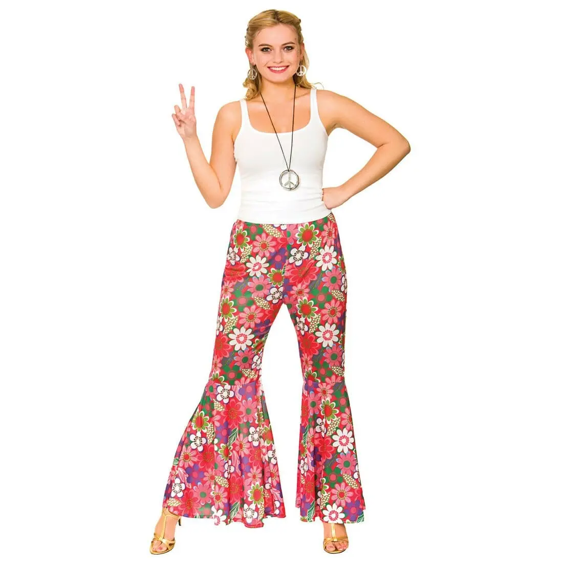 Womens Flower Power Hippie Trousers Halloween Costume 1