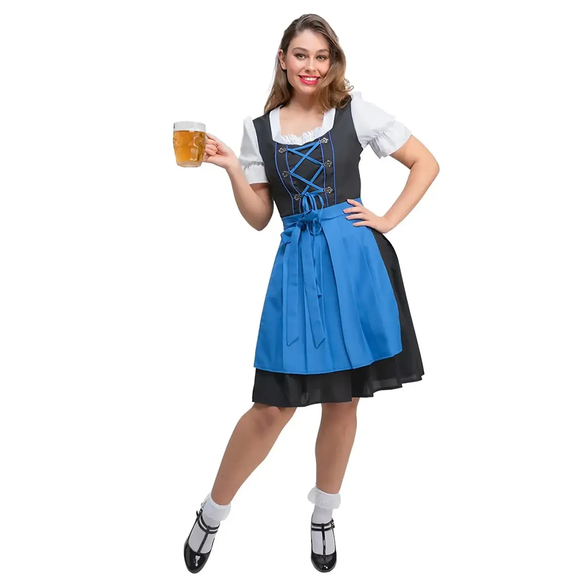 Bavarian Dirndl Dress Blue Apron Beer Festival Quality Costume 1